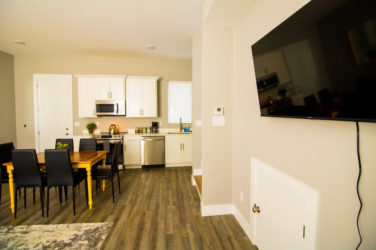 Open kitchen and dining area