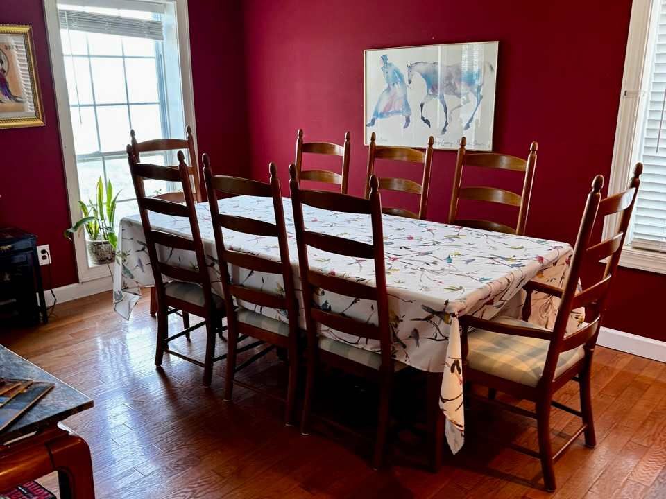 Dining room with a long table