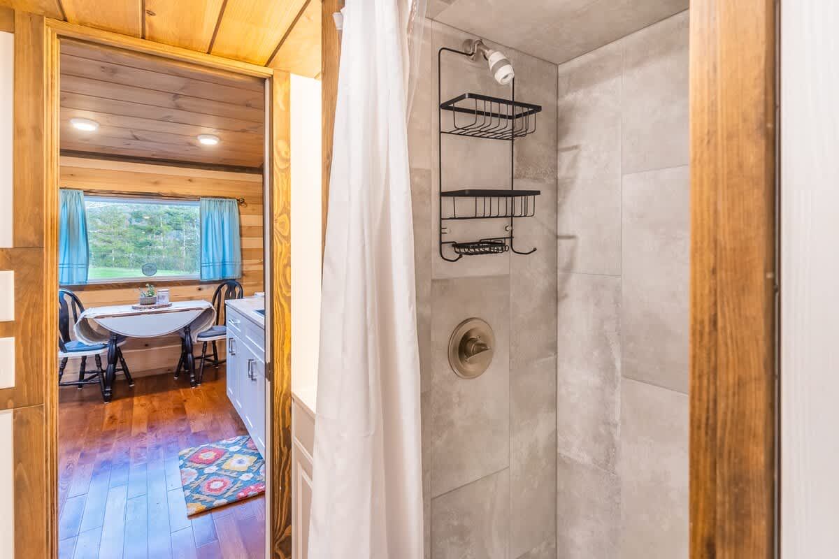 Tiled shower in the bathroom